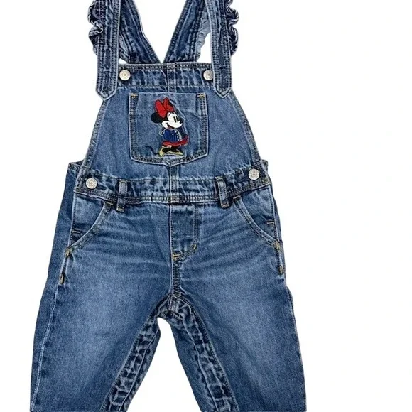 Baby Gap Disney Minnie Mouse Denim Overalls Ruffle Straps Blue Toddler 2T - Picture 4 of 10